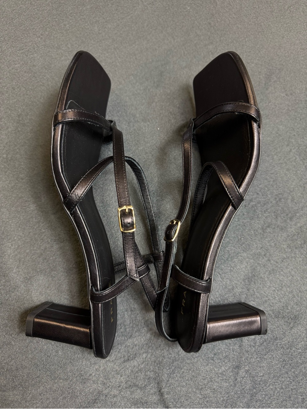 Frame Le Braxton Leather Sandals kitten Heel Strappy Square open Toe 6.5 black - Picture 8 of 8